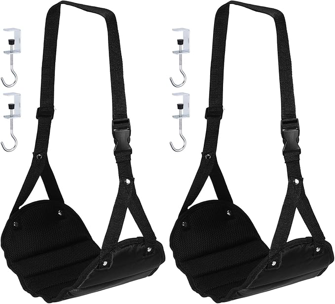 PATIKIL Airplane Footrest, 2 Pack Adjustable Foot Hammock with Hooks Foldable Memory Foam Footstool to Relax Feet Long Flight Airplane Travel Essentials for Under Office Desk, Black