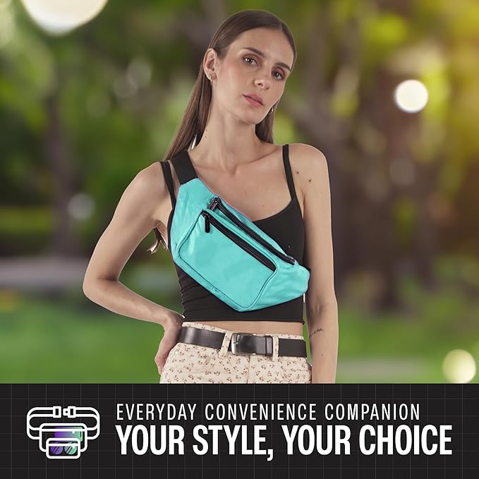 Teal Fanny Pack Belt Bag I Mens Fanny Packs for Women Fashionable - Crossbody Bag Bum bag Waist Bag Waist Pack - Hands Free for Hiking, Running, Travel, Waterproof and more