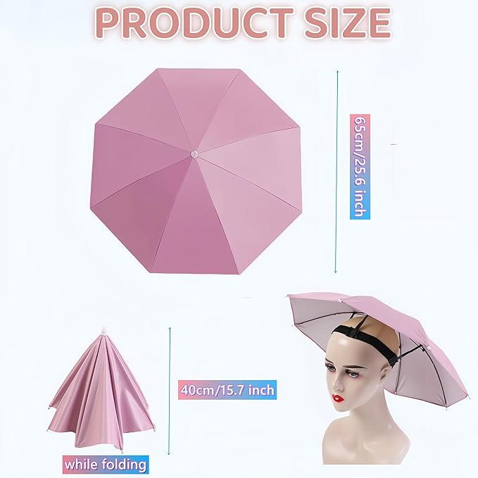 3 Pack Umbrella Hat, Sports Head Umbrella Hats for Adult Women, 26" Diameter Folding Waterproof Rainbow Fishing Headwear for Outdoor Party Beach Hiking