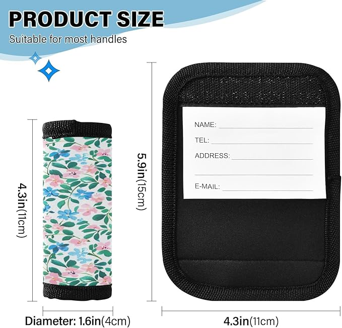 Qilmy Fresh Style Floral Fragments Luggage Handle Wrap 4Pack Luggage Identifiers Tag Comfort Handle Grips Cover for Stroller Suitcase Bag Airplane Travel Accessories1524