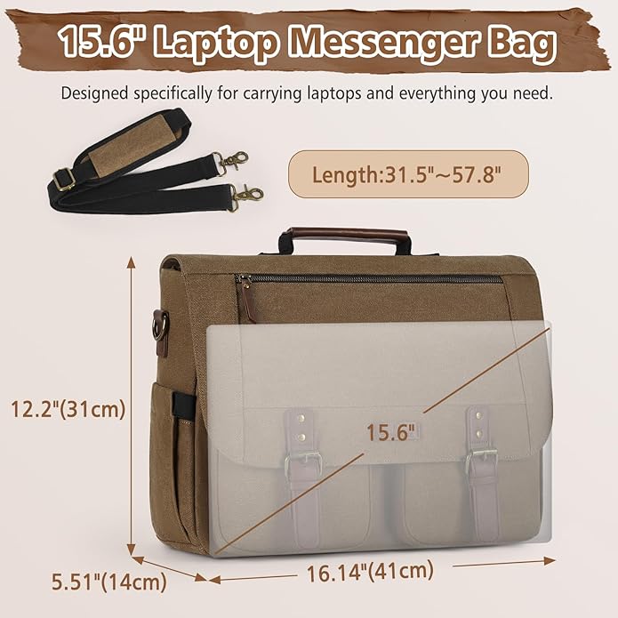 RAINSMORE Messenger Bag for Men 15.6-17.3 Inch Laptop Bag Water-resistant Canvas Briefcase Computer Satchel for Work College