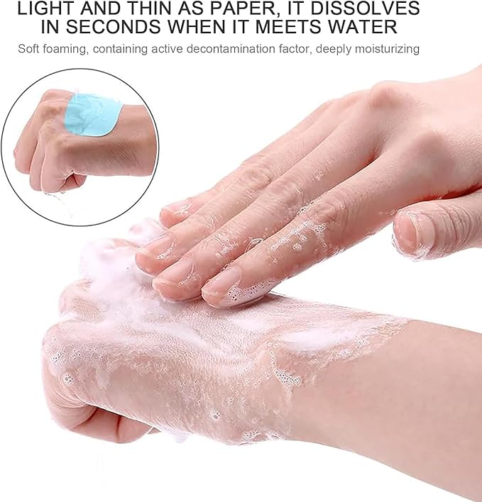 50Pcs Blue Portable Soap Sheets,Water Soluble Hand Washing Bath Scented Paper Camping Soap and Shampoo for Outdoor,Camping Hiking Mini Portable Travel Paper Sheets Disposable Personal Care