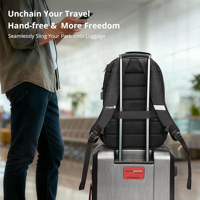 Swissdigital Design Adult Laptop Backpack, College Laptops Backpack with USB Charging Port for Men Fits 16 Inch Notebook with Finder Keychain, Bluetooth Tracker, Item Locator for Keys,SD16709508F-01