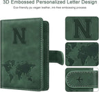 Personalized N Passport Holder Cover Initial Letter Travel Wallet RFID Blocking Passport Cover Credit Card Holder Case Passport Book Holders for Women and Men, Pine Green-N
