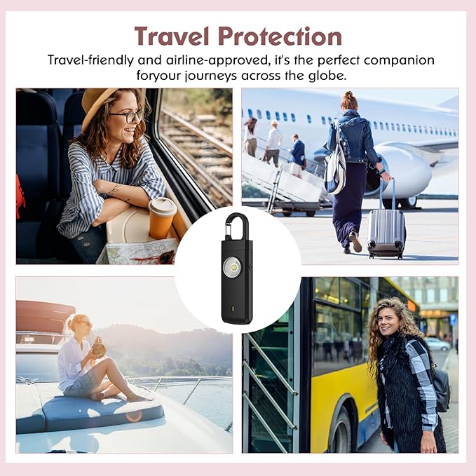 Rechargeable Personal Alarms for Women - Christmas Birthday Gifts for Women, Stocking Stuffers for Teen Girl, Daughter, Safety Keychain Flashlight, Siren Alarm, Travel College Essentials (Black)