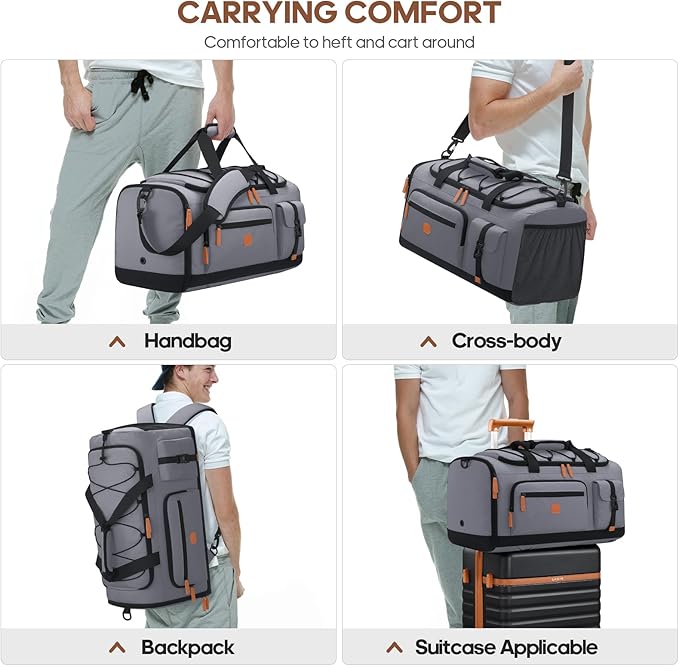 Gym Bag for Men and Women with Shoe & Laptop Compartment, 3-in-1 Sports Travel Duffel Bag Anti-Theft Weekender Carry-on Backpack for Airplane & Workout, Overnight Travel Bag, 35L, Dark Grey, Medium