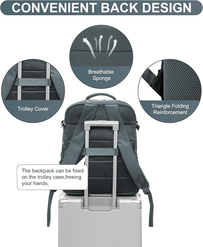 WONHOX Large Travel Backpack Women,Carry On Backpack Flight Approved 18x14x8 inches Bag Spirit Airlines Personal ltem,College Sports Hiking Rucksack Laptop Blackpack mochila de viaje, Grey Blue
