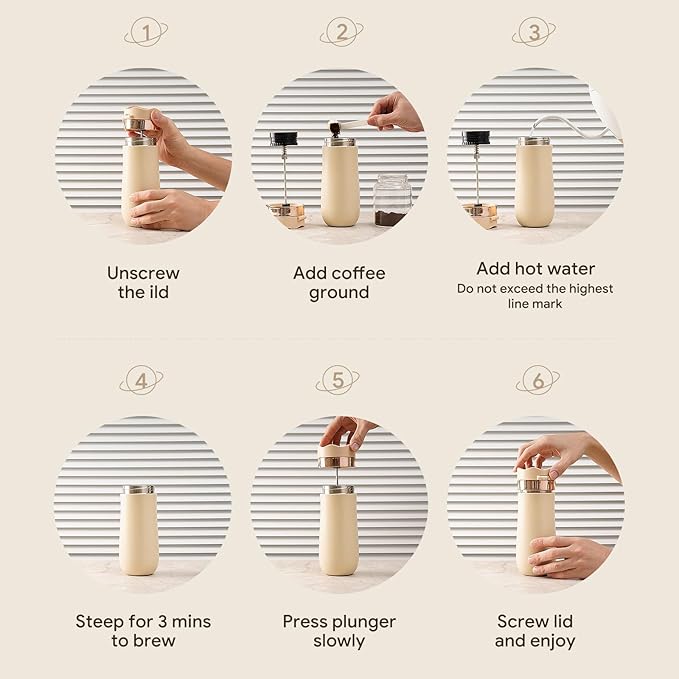 Portable Travel French Press Coffee Maker 12oz Portable French Coffee Maker and Tea Maker Double Walled Stainless Steel Vacuum Insulated Coffee Mug Great for Camping and Traveling (Rose)