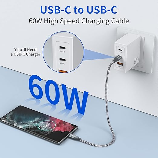 USB C to C Cable (3 Pack 1ft),Short USB Type C Fast Charging Nylon Braided Charger Cord Compatible with iPhone 17 16 Pro/15 Pro Max Android Samsung Galaxy S24 S23 S22,MacBook Pro, iPad Pro USB-C
