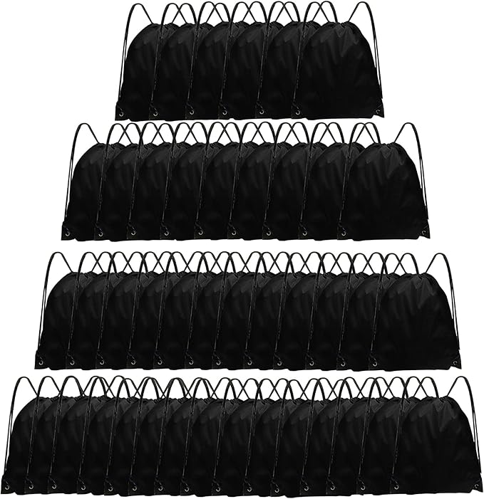 Grneric Drawstring Backpack Bulk 42 Pcs String Backpack Drawstring Bags Cinch Bag Sackpack for Men Women Gym (Black)