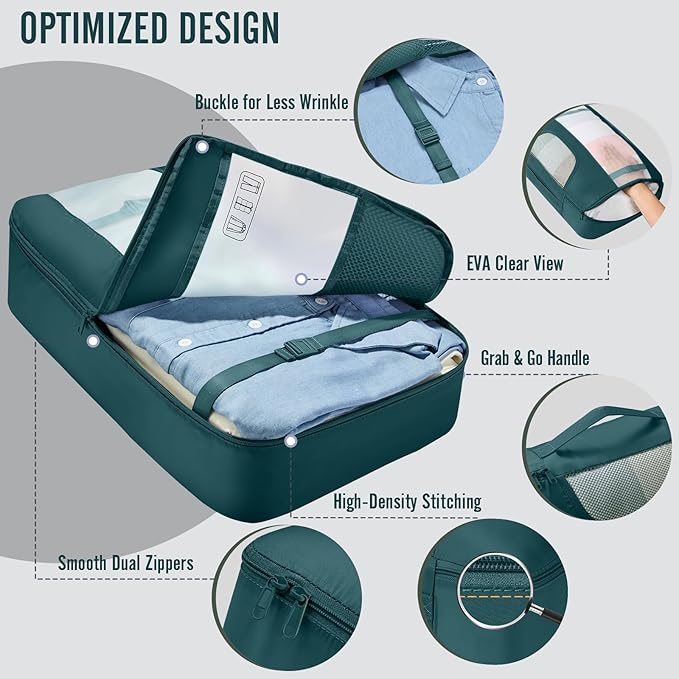 Veken 10 Set Packing Cubes for Travel Essential, Suitcase Organizer Bags in 4 Sizes, Carry-On Luggage Accessories with Large Laundry & Hanging Toiletry Bag, Must-Have for Airplane, Road Trip & Camping