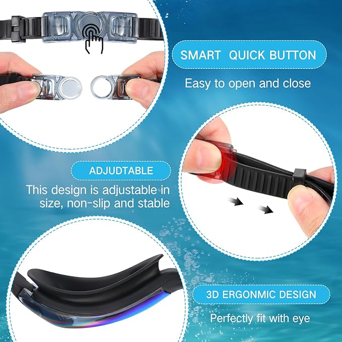 Flutesan 6 Pack Swim Goggles for Adult Anti Fog Swimming Glasses with Ear Plugs Nose Clip No Leaking Full Protection Goggles