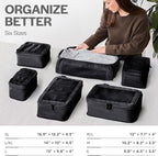 Aerotrunk Compression Packing Cubes for Travel - Luggage Organizer Bags - Double Zipper Packing Cubes for Suitcases (12-Pack, Black)