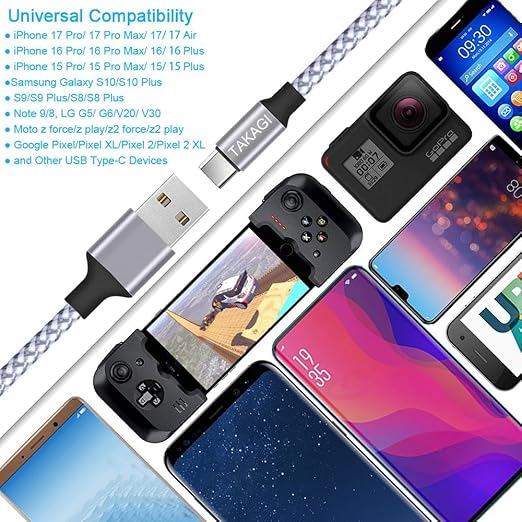 USB to USB C Cable (3Pack 6ft) USB A to Type C Cable Fast Charging Nylon Braided Data Sync Transfer Cord USB C Charger for iPhone 17 Pro Max/17 Air/16e/16 15 Pro/15 Plus/Galaxy S20 S10 Note 20(White)