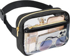 Packism Clear Fanny Pack for Women Stadium Approved - Quilted Clear Belt Bag, Adjustable Strap Fits 35-51 Inches, Transparent Waist Bag for Sports Concerts Festivals, Black