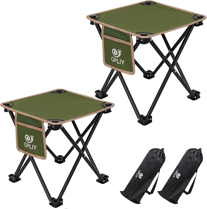 Opliy Camping Stool 2 Pack,Portable Folding Stool for Outdoor Gardening and Beach Hiking Fishing,Foot Stool with Carry Bag (Green)