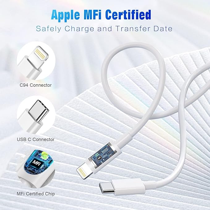 USB C to Lightning Cable 3FT 2Pack [Apple MFi Certified], Power Delivery iPhone Cables Type C iPhone Charger Cord Fast Charging Compatible iPhone 14 13 12 11 Pro Max X XS XR 8 7 6s Plus SE