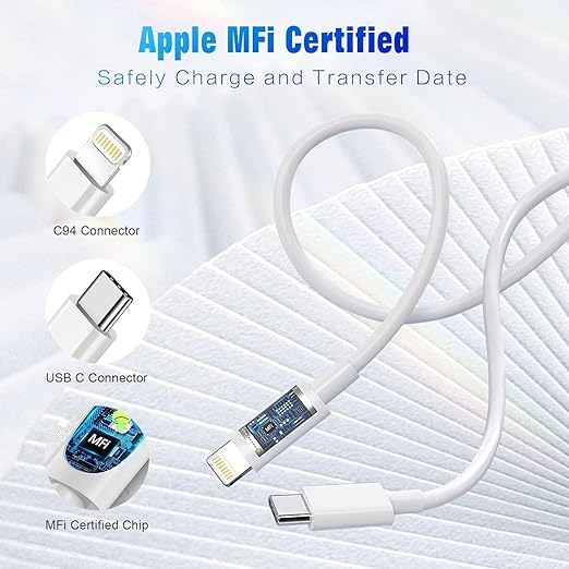 5Pack(3/3/6/6/10FT) USB C to Lightning Cable [Apple MFi Certified] iPhone Fast Charger Power Delivery Type C Charging Cord Compatible with iPhone 14 13 12 11 Pro Max X XS XR 8 7 6s Plus SE iPad,White