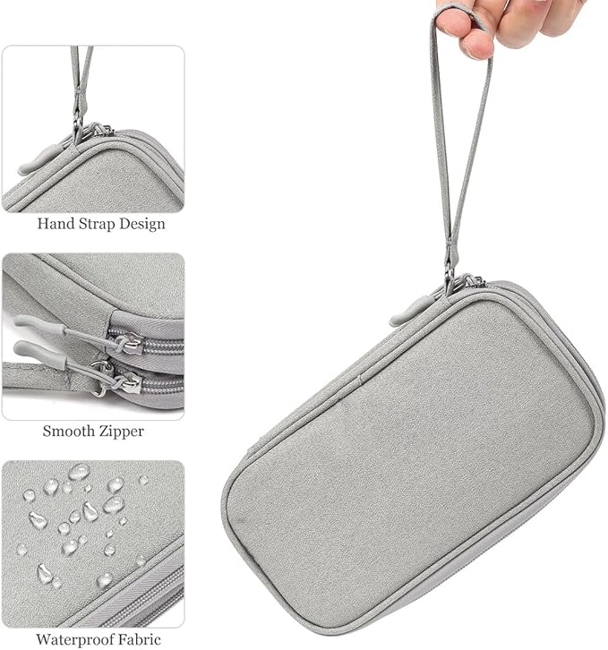 CAAORDKSO Travel Essentials Electronics Organizer Case Tech Pouch, Cord Organizer Travel Cable Organizer Bag for Travel Accessories, Charger, Phone, Power Bank, Hard Drive (Light Grey, Large)