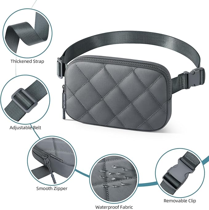 Fanny Pack for Women Men, Waterproof Belt Bag with Adjustable Strap & Back Anti-Theft Zipper Pocket, Lightweight Crossbody Bag for Travel, Workout, Running (8.Grey upgrade)