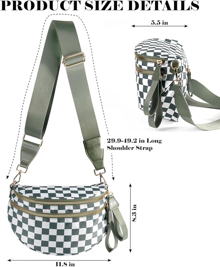 Black and White Checkered Crossbody Bag Bum Bag for Women,Spacious Checkered Purse Fanny Packs Belt Bag