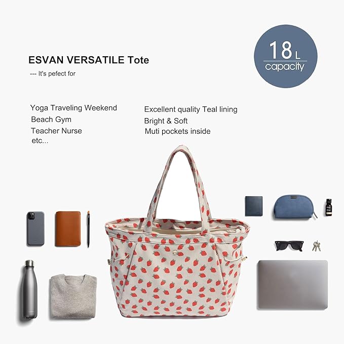 ESVAN Corduroy Yoga Tote Bag Gifts for Women Drawstring Yoga Mat Bag for Office Workout Travel Carryall Pilates Gym