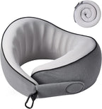 KPNEOL Travel Pillow, 100% Pure Memory Foam Travel Neck Pillow Airplane Neck Support Ergonomic Design for Traveling Suitable for Airplanes,Offices and Cars-Cooling Silk Grey Cover