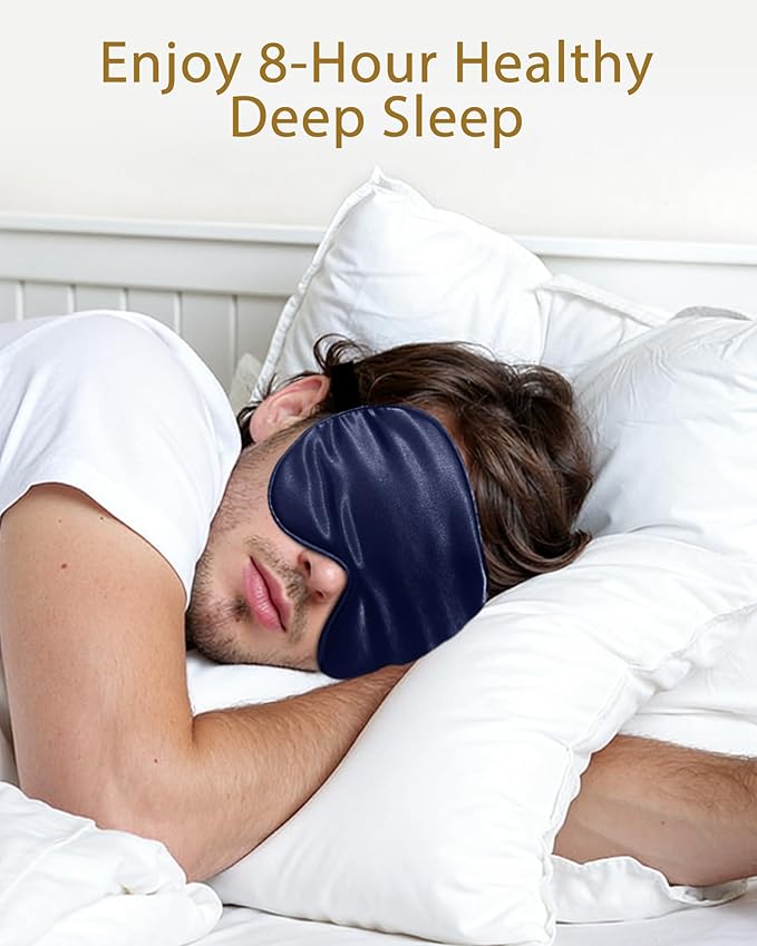 4 Pack Silky Sleep Masks for Women Men, JroyJoy 100% Blackout and Super Soft for Sleeping with Adjustable Strap, Satin Eye Mask for Side Sleeper, Travel Eye Covers (005 Black*2 pcs & Blue*2 pcs)