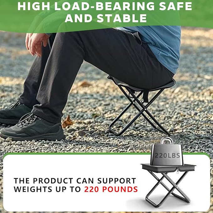 2-in-1 Collapsible Camping Stool & Sling Bag / 220LB Load Capacity Folding Portable Fishing Stool/Collapsible Stool for Camping, Hiking, Fishing, Gardening & Beach Outdoor Activities