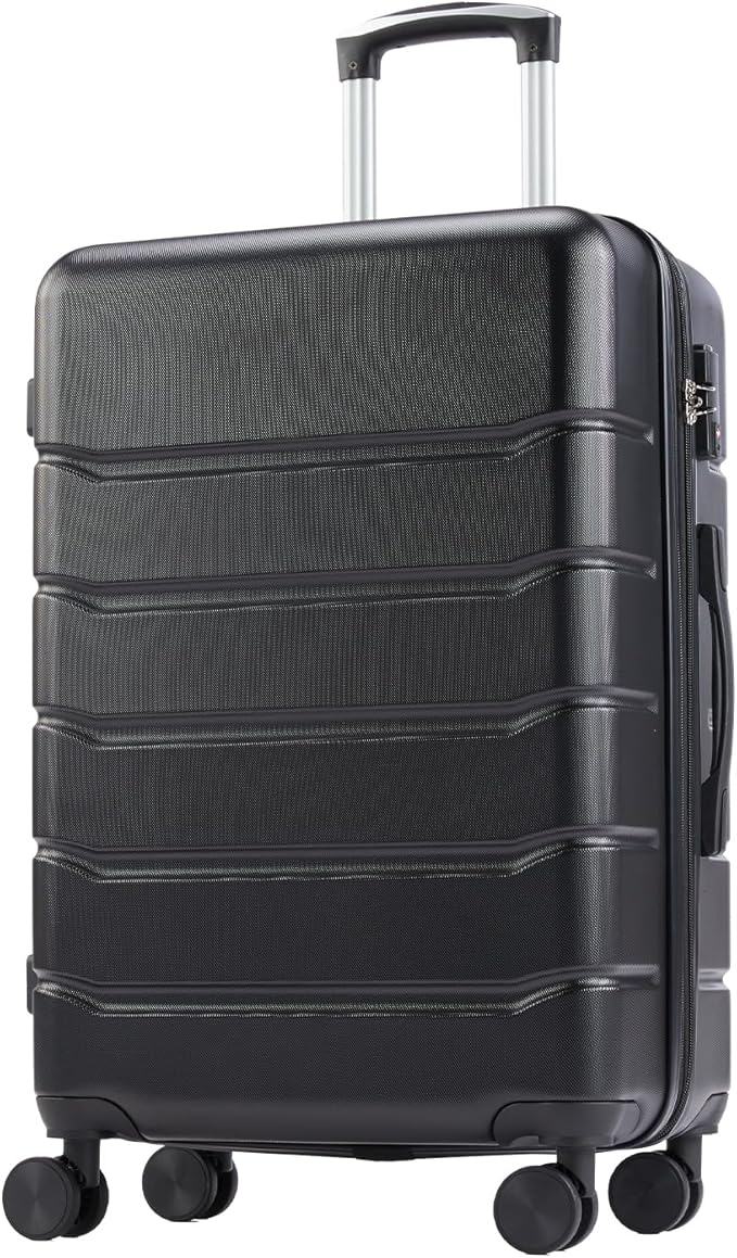 OLIXIS 24 Inch Luggage, Hardside Suitcase with Spinner Wheels, Lightweight ABS Hard Shell Checked Luggage, TSA Approved Lock, Expandable Medium Suitcase for Travel & Business–Black