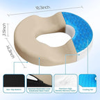 Donut Pillow Seat Cushion - Cooling Gel Donut Chair Cushions, Memory Foam Seat Cushion for Office & Home, Car Seat Cushion and Butt Pillow, Hemorrhoids Pillow and Tailbone Pain Relief, Khaki