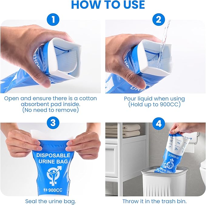 Disposable Urine Bag, 12PCS Pee Bags for Travel for Women Men, 900ML Portable Urinal Bags and Vomit Bags, 2026 Unisex Urinal Bag for Camping, Road Trip, Traffic Jam, Pregnant, Kid, Patient