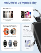 RORRY CharmGo Portable Charger, 5000mAh Portable Charger Power Bank with Built-in Cables, Travel Keychain Battery Pack for Apple Watch and iPhone Air/17/16/15/14/13/12, White