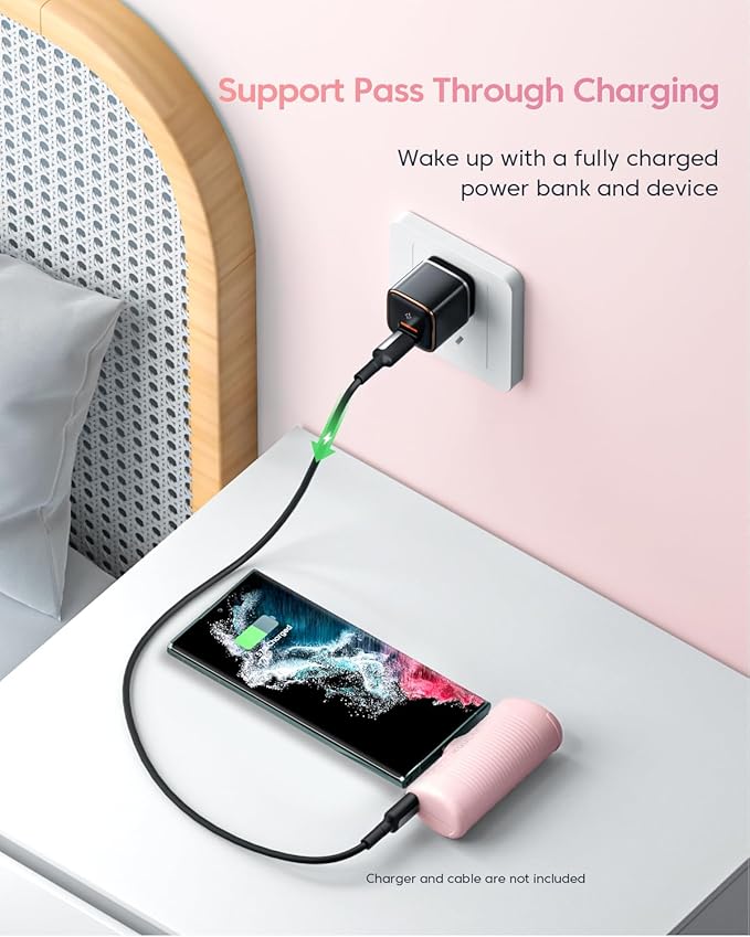 Kuulaa Portable Charger USB C with Built-in USB-C Plug, 4500mAh Mini Power Bank Small Battery Pack for iPhone 15/16,Samsung S22/S23 & Android (Pink)