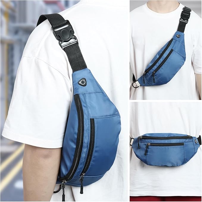 1PCS Crossbody Fanny Pack Large Capacity Waist Bag with 4-Zipper Pockets Adjustable Strap Fanny Packs Waterproof Oxford Cloth Travel Belt Bag for Outdoor Shopping Travel Men Women,Blue