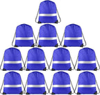 KUUQA 12 Pcs Drawstring Backpack Bag Bulk Reflective Backpack Blue String Bags Cinch Sack Backpack for Team Yoga Sport Gym Traveling