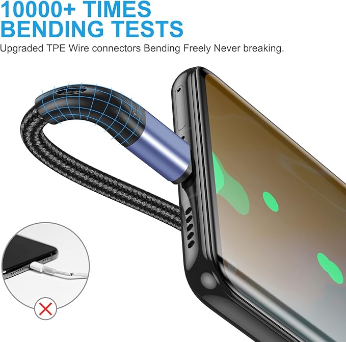 USB Type C Cable Fast Charging,3pack 10ft Premium Nylon Braided 3A Rapid Charger Quick Cord,Type C to A Cable Compatible for Samsung Galaxy S21 S20 S10 S9 S8 Plus,Note 20 10 9 8, LG V50 V40 G8（Blue）