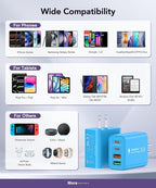 [2-Pack] 40W USB C Charger Block, 4-Port Type C Fast Charging Brick Dual PD&QC Wall Plug Adapter Power Brick for iPhone 13/14/15/16/17/Pro Max Plus/iPad/Airpods/iwatch/Samsung Galaxy (Light Blue)