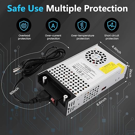 110V AC to 12V DC Converter, 12V 50A 600W Power Supply Transformer Adapter SMPS AC to DC Converter Switch Power Supply Max 50A 600W for CCTV Camera Security System Radio 3D Printer
