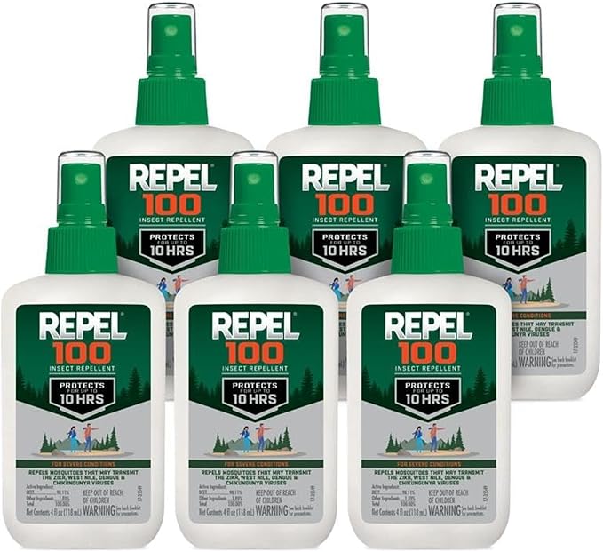 Repel 100 Insect Repellent, 4 Ounces, With DEET, 10-Hour Protection Long- Lasting Insect Repellent Pump Spray Repels Mosquitoes, Ticks, Gnats, Biting Flies, Chiggers And Fleas, 6 Pack