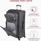 SWISSGEAR Sion Softside Expandable Spinner Luggage Durable Lightweight Travel Suitcase, Dark Grey, Checked-Large 29-Inch
