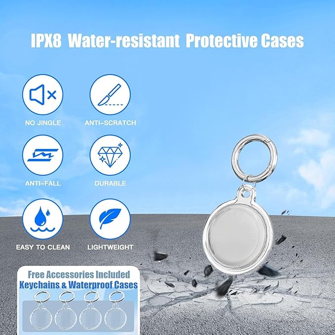 Tracker Tags-4 Pack, Item Tracker with Waterproof Case for Your Keys, Wallet etc, Luggage Tracker Works with Find My APP (iOS Only)