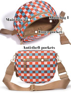 Black and White Checkered Crossbody Bag Bum Bag for Women,Spacious Checkered Purse Fanny Packs Belt Bag