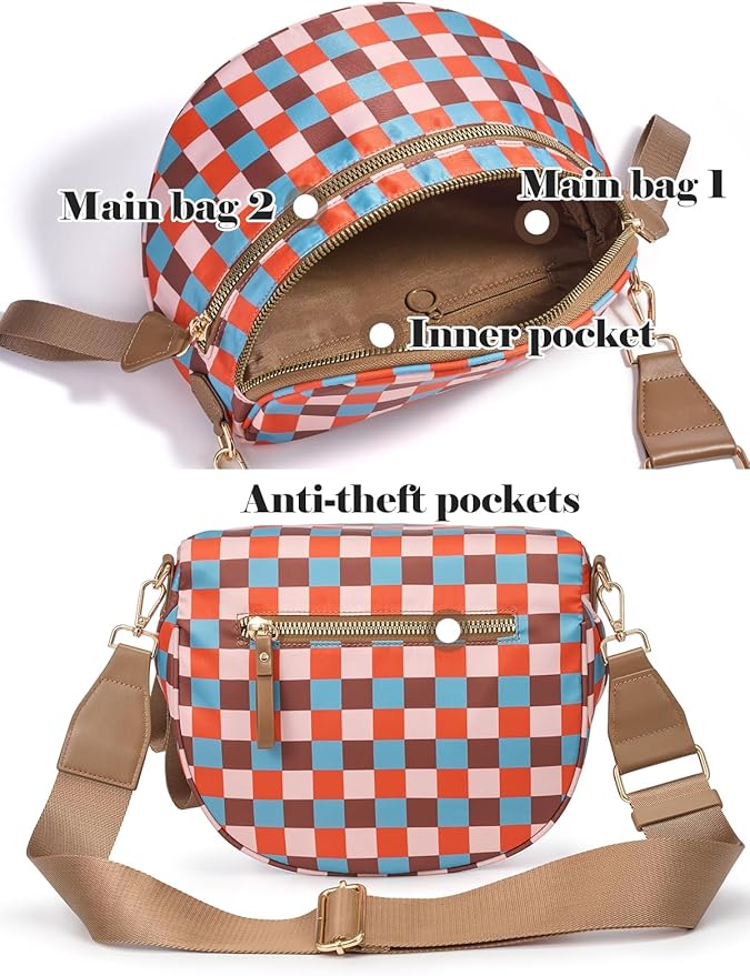 Black and White Checkered Crossbody Bag Bum Bag for Women,Spacious Checkered Purse Fanny Packs Belt Bag