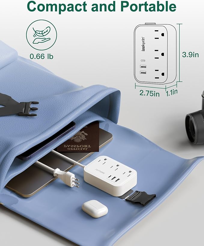Italy Travel Plug Adapter, Type L Adapter for Travel with 3 Outlets 3 USB Ports (1 USB-C 3.4A), 3ft Wrapped Around Extension Cord, Power Adaptor for US to Italy Chile Rome Uruguay Milan Libya