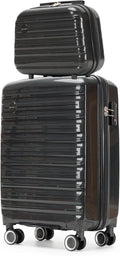 GinzaTravel Carry On Luggage 22x14x9 Airline Approved, Hard Case Luggage Sets 2 Piece, PP Small Luggage Suitcase with TSA Lock & Spinner Wheels, Black, 13/20inch