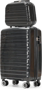 GinzaTravel Carry On Luggage 22x14x9 Airline Approved, Hard Case Luggage Sets 2 Piece, PP Small Luggage Suitcase with TSA Lock & Spinner Wheels, Black, 13/20inch