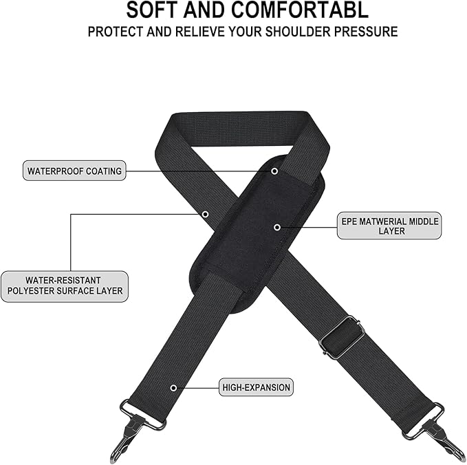 72 inch Shoulder Strap, Universal Replacement Laptop Shoulder Strap with Adjustable Buckles and Metal Hooks for Briefcase Laptop Messenger Bag Crossbody Bag Luggage/Duffel, Black