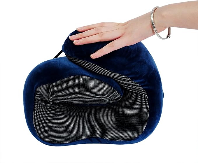 Memory Foam Travel Pillow, Neck Pillow with 360-Degree Head Support, Comfortable and Lightweight, Ideal for Sleeping on Airplane, Car, Train, Bus and Home Use, Comes with Storage Bag (Blue)