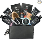 14 Pcs Bath & Body Gift Set for Men, Father's Day Gifts, Beard Grooming, Home Spa & Self Care Gift Basket, Shave Gel, Leather Bag, Christmas, Birthday, Anniversary, Dad, Husband, Boyfriend